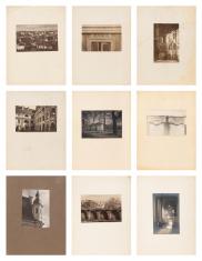 9 czarno-białych fotografii przedstawiających architekturę Wilna i jego mieszkańców, ułożonych w rzędach po 3..