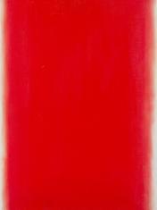 Obraz olejny na płótnie w układzie pionowym o wymiarach 60 x 46 cm. Kompozycja abstrakcyjna. Płaszczyzna wypełniona płasko założoną czerwienią, rozbielona walorowo i przechodząca w pasma bieli wzdłuż krawędzi pionowych.