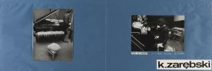 Na niebieskim kartonie przyklejone trzy fotografie przedstawiające akcję Zarębskiego 
