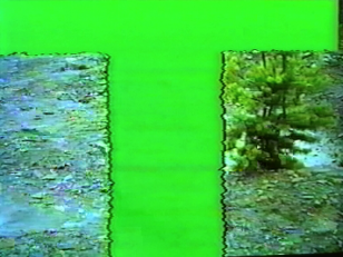 Kadr z filmu - jasnozielona, wypełniająca cały kadr litera T na tle ziemi, po prawej stronie litery T zielone drzewko.