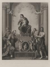 Matka Boska z Dzieciątkiem, w glorii anielskiej, w otoczeniu czterech świętych