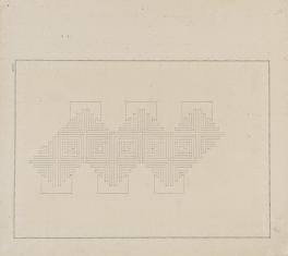 Karta z rysunkiem wykonanym ołówkiem na papierze milimetrowym. Rysunek ukazuje przebieg linii ciągłej załamującej się wielokrotnie pod kątem prostym. Na marginesie rysunku, w prawym dolnym rogu, umieszczona jest data 