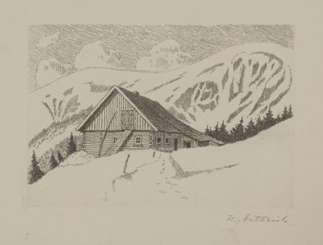  Walter Dittrichs, Chata na tle zimowego krajobrazu