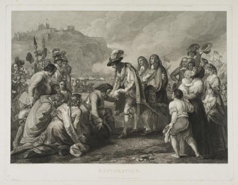  William Woollett, Powrót Karola II z wygnania, 1660 - powitanie w Dover