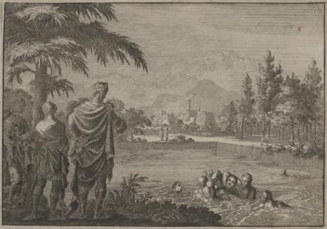  Jan Luyken, Pojmanie kąpiącej się Betsaby przez sługi Dawida [prawdopodobnie]