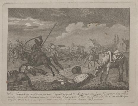    nieznany, Atak Kozaków na obóz francuski w Saksonii w 1813 r.