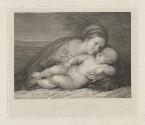  Raphael Morghen, Matka Boska ze śpiącym Dzieciątkiem, na tle krajobrazu