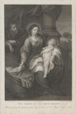 Matka Boska z śpiącym Dzieciątkiem na kolanach, obok kołyski św. Józef