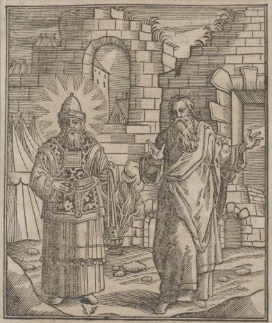  Christoph Młodszy Sichem, Aron i Mojżesz na tle murów miasta