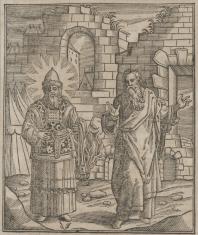 Aron i Mojżesz na tle murów miasta
