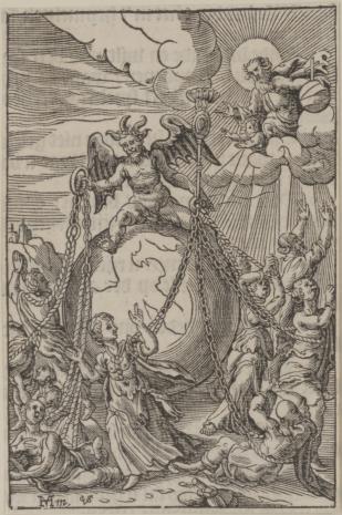  Christoph Młodszy Sichem, Alegoria religijna - Szatan siedzący na kuli ziemskiej