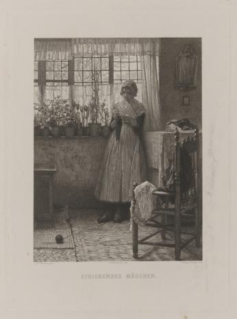  Eduard Büchel, Dziewczyna robiąca na drutach pończochę
