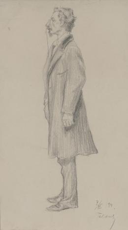  Eduard Teltsch, Postać stojącego mężczyzny widziana z boku - karykatura