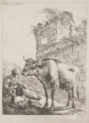  Adam von Bartsch, Pasterz z kozą i krową na tle ruin