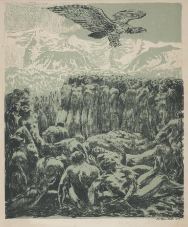  Adolf Hans Müller, Kompozycja alegoryczna: Orzeł unoszący się nad tłumem nagich postaci