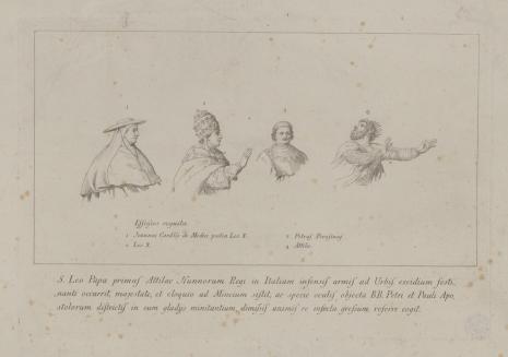  Raphael Morghen, Szkice czterech postaci do ryciny przedstawiającej Spotkanie Leona z Attylą