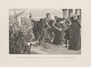 Cesarz Fryderyk Barbarossa żegna w Ratyzbonie swą rodzinę wyruszając na wyprawę krzyżową