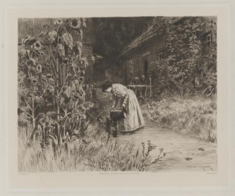  Philipp Franck, Kobieta podlewająca kwiaty w ogrodzie