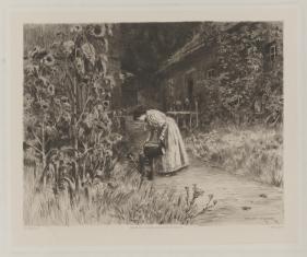 Kobieta podlewająca kwiaty w ogrodzie