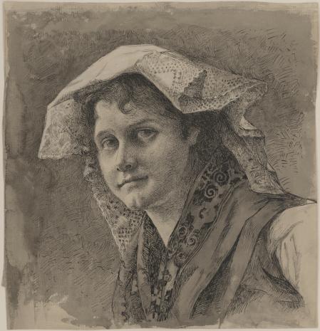  Paula Kohlschütter, Popiersie młodej kobiety w haftowanym czepku na głowie
