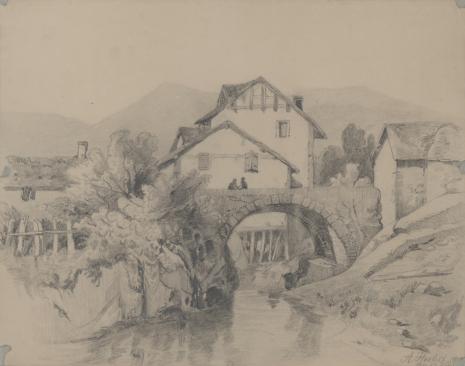 Amelie Herbst, Widok wsi z kamiennym mostem