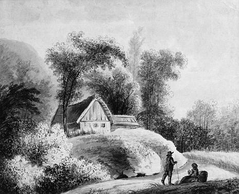  Johann Friedrich Nagel, Krajobraz z chatą na wzniesieniu