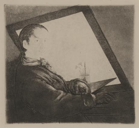  Jan Piotr Norblin de la Gourdaine, Portret własny przed ekranem