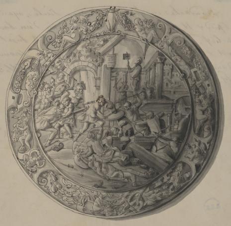  autor nieznany, Tarcza żelazna zdobiona reliefem przedstawiającym zdobycie Troi