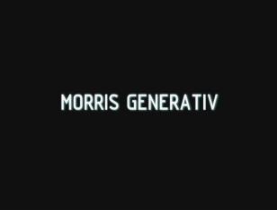Kolorowy kadr z filmu wideo. Czołówka. Na czarnym tle napis wielkimi literami, białą czcionką: Morris Generativ.