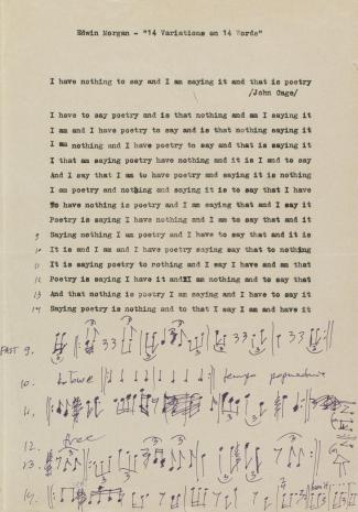  Krzysztof Knittel,   14 wariacji Piotra Bikonta i Krzysztofa Knittla na temat 14 wariacji Edwina Morgana na temat 14 słów Johna Cage’a