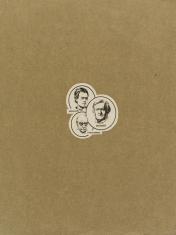 Na tle prostokątnego beżowego papieru pakowego przyklejone trzy okrągłe kawałki białego papieru z wykonanymi czarną kreską portretami kompozytorów: Mahlera, Wagnera i Strawińskiego. Umieszczone są centralnie i tworzą rodzaj grona. 