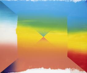 Abstrakcja geometryczna wypełniona w kolorach tęczowej flagi. Składa się z prostokątnej płaszczyzny z zaznaczonymi przekątnymi. Skrzyżowanie linii w centrum  wyznacza granice kolorów: błękitnego, żółtego i różowego. Dalej kolory się przenikają.