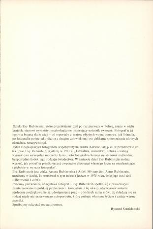 Eva Rubinstein - Fotografie z lat 1967-1982 : wystawa, Muzeum Sztuki w Łodzi, czerwiec-lipiec 1984