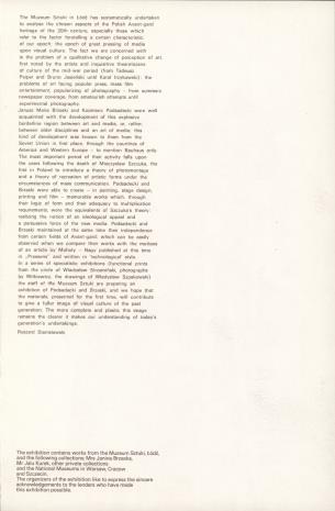 Janusz Maria Brzeski, Kazimierz Podsadecki - z pogranicza plastyki i filmu [1923-1936 : wystawa], Muzeum Sztuki w Łodzi, październik 1980 - styczeń 1981