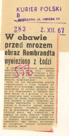 W obawie przed mrozem obraz Rembrandta wywieziono z Łodzi