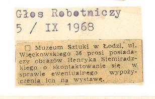 Muzeum Sztuki w Łodzi, ul.Więckowskiego 36 prosi posiadaczy obrazów Henryka Siemiradzkiego [...]