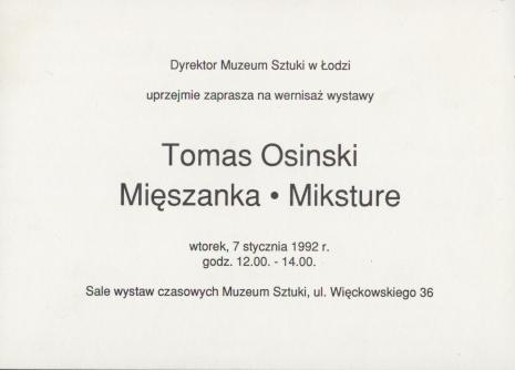 [Zaproszenie] Tomas Osinski. Mięszanka/Miksture [...]