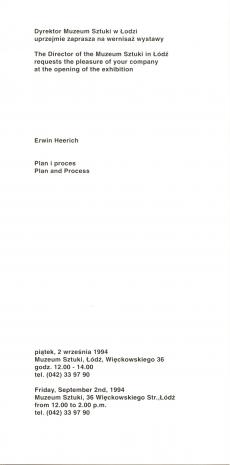 [Zaproszenie] Erwin Heerich. Plan i proces/ Plan and process