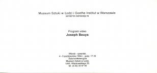 [Zaproszenie] Program video. Joseph Beuys [...]