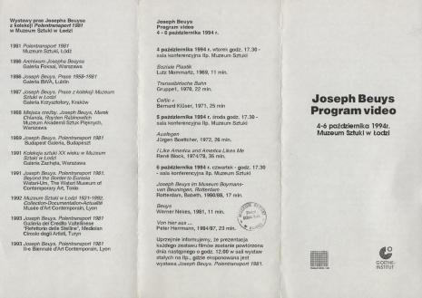 [Informator] Joseph Beuys. Program video [...]