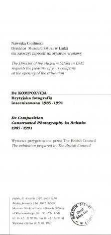 [Zaproszenie] De Kompozycja. Brytyjska fotografia inscenizowana./ De Composition. Construckted Photography in Britain [...]