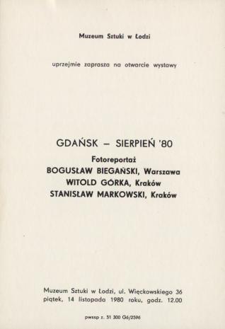 [Zaproszenie] Gdańsk - sierpień '80. Fotoreportaż [...]