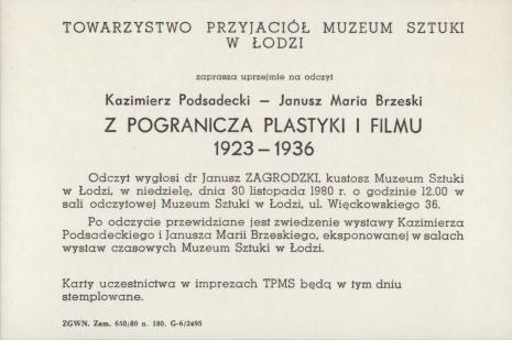 [Zaproszenie] Kazimierz Podsadecki - Janusz Maria Brzeski. Z pogranicza plastyki i filmu 1923 - 1936 [...]