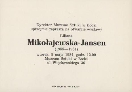 [Zaproszenie] Liliana Mikołajewska - Jansen (1955 - 1981) [...]