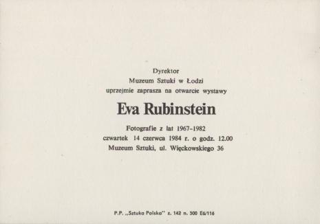 [Zaproszenie] Eva Rubinstein. Fotografie z lat 1967 - 1982 [...]
