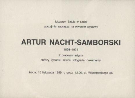 [Zaproszenie] Artur Nacht - Samborski 1898 - 1974. Z pracowni artysty : obrazy, rysunki, szkice, fotografie, dokumenty [...]