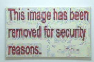 Obraz przedstawiający na szarym tle czerwony rozpikselowany napis This image has been removed from security reasons.