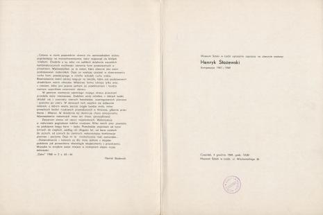 [Folder/Zaproszenie] Henryk Stażewski. Kompozycje 1967 - 1969 [...]