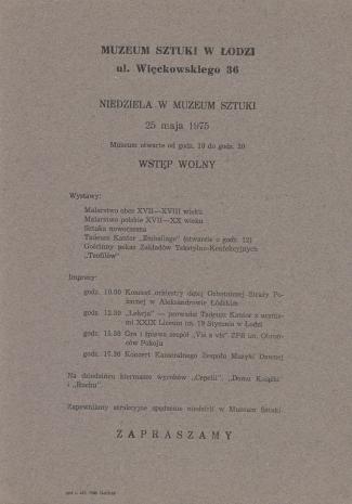 [Ulotka] Niedziela w Muzeum Sztuki 25 maja 1975 [...]