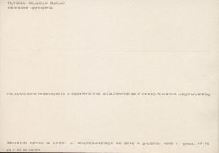 [Zaproszenie] Dyrektor Muzeum Sztuki zaprasza uprzejmie na spotkanie towarzyskie z Henrykiem Stażewskim z okazji otwarcie Jego wystawy [...]